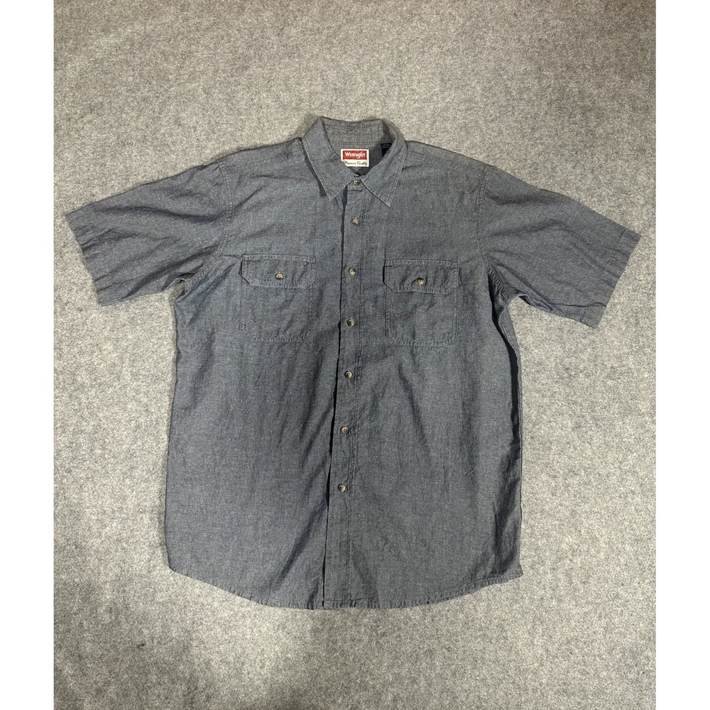 Wrangler Premium‎ Quality Button Down Shirt Medium Blue Chambray Cotton Pocket